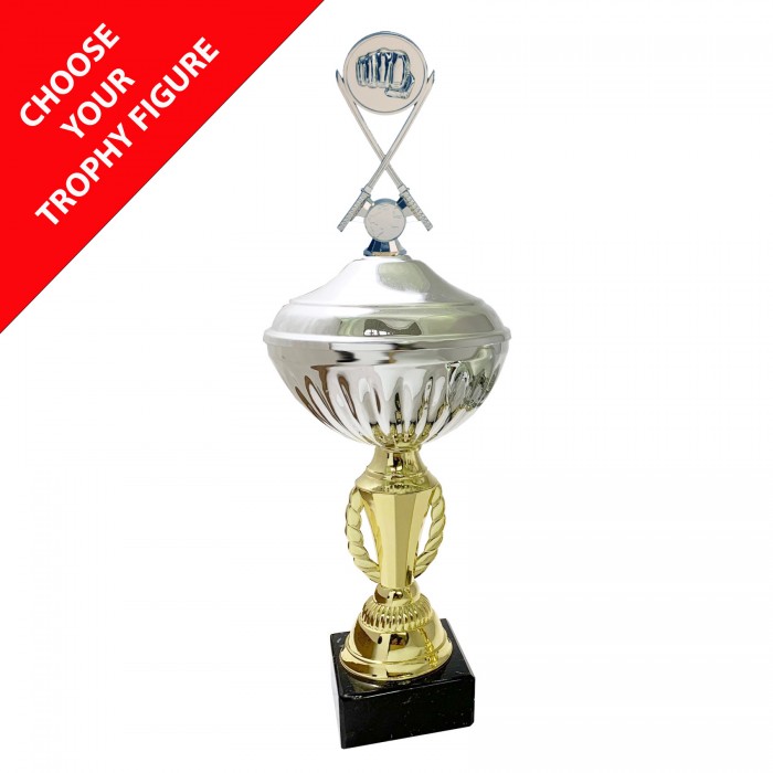  METAL FIGURE TROPHY WITH SILVER CUP  - AVAILABLE IN 4 SIZES
